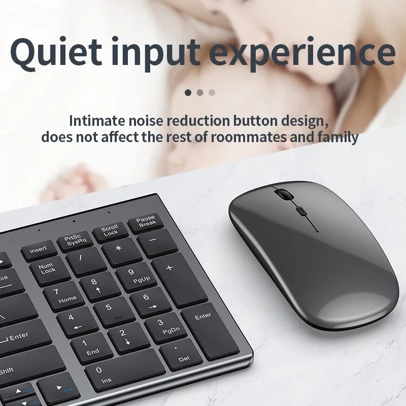 Clavier et souris sans fil Bluetooth 5.0 et 2.4G gris rechargeables pour ordinateur portable